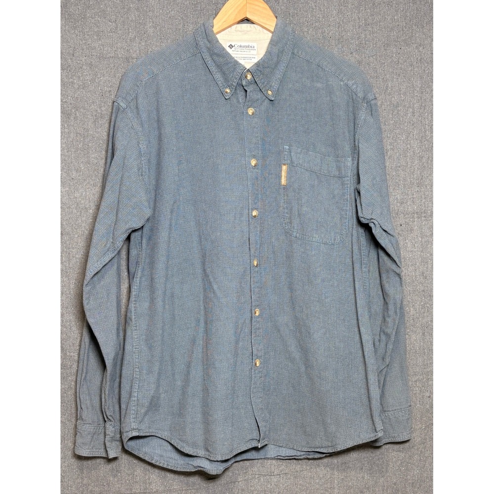 Columbia Sportswear Mens Blue Micro Check Long Sleeve Button Down‎ Shirt Sz L